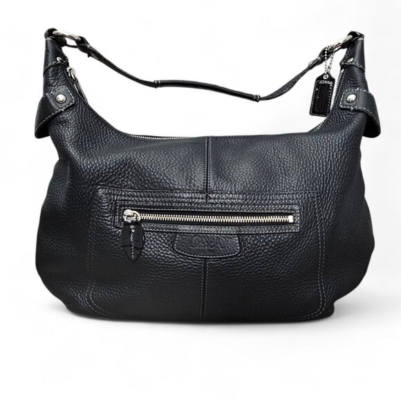 Coach Penelope Pebble Leather Hobo Stud Black F14681 Shoulder Bag COA - Picture 1 of 16